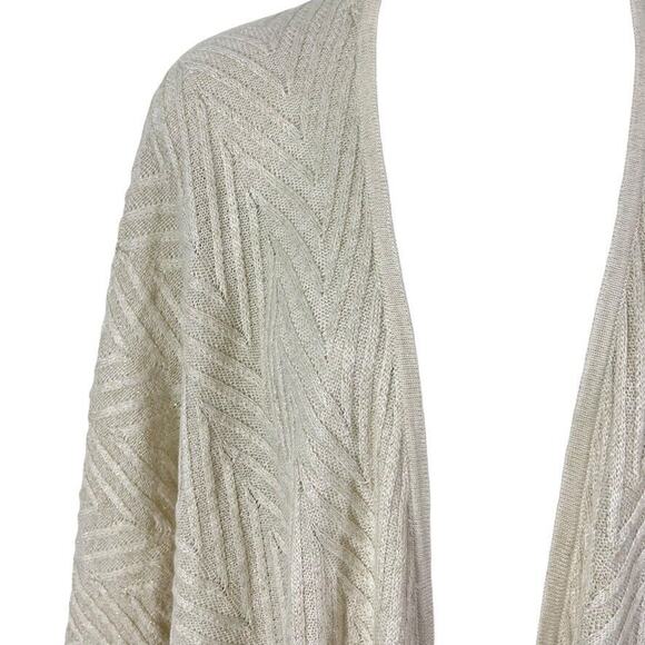 Calvin Klein Womens Wrap Poncho Open Cardigan Herringbone Ivory Gold Sweater O/S - Picture 8 of 16